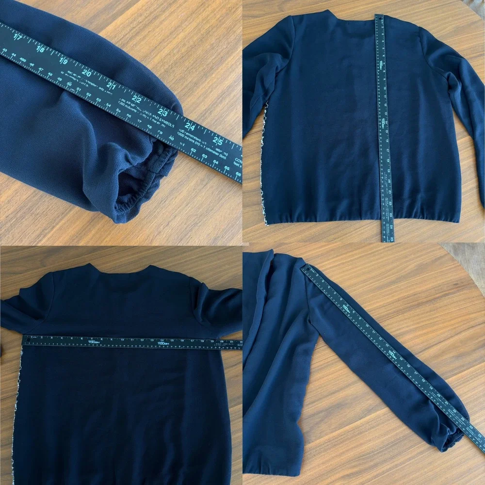 Anthropologie Hazel Sequin Zip Up Bomber Jacket S Beaded Iridescent Glam Party